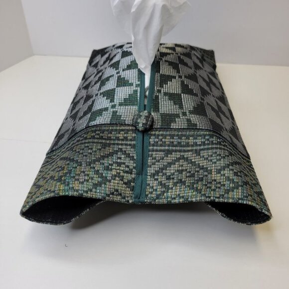 Unique Home decor Handwoven Gold Threaded Dark Green Songket Tissue Box Cover - Picture 7 of 11